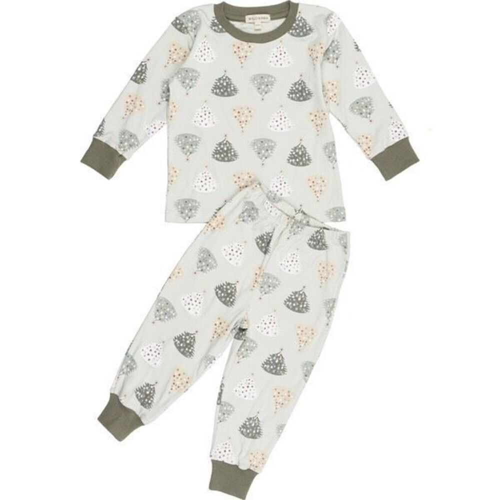 NWT WILD WAWA Holiday Pajamas, Blue Christmas Trees, Pima Cotton 2/3
